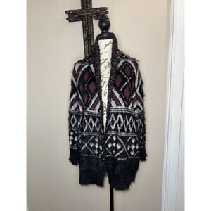 Oliver By Escio Open Sweater Cardigan Eyelash Aztec Size Large